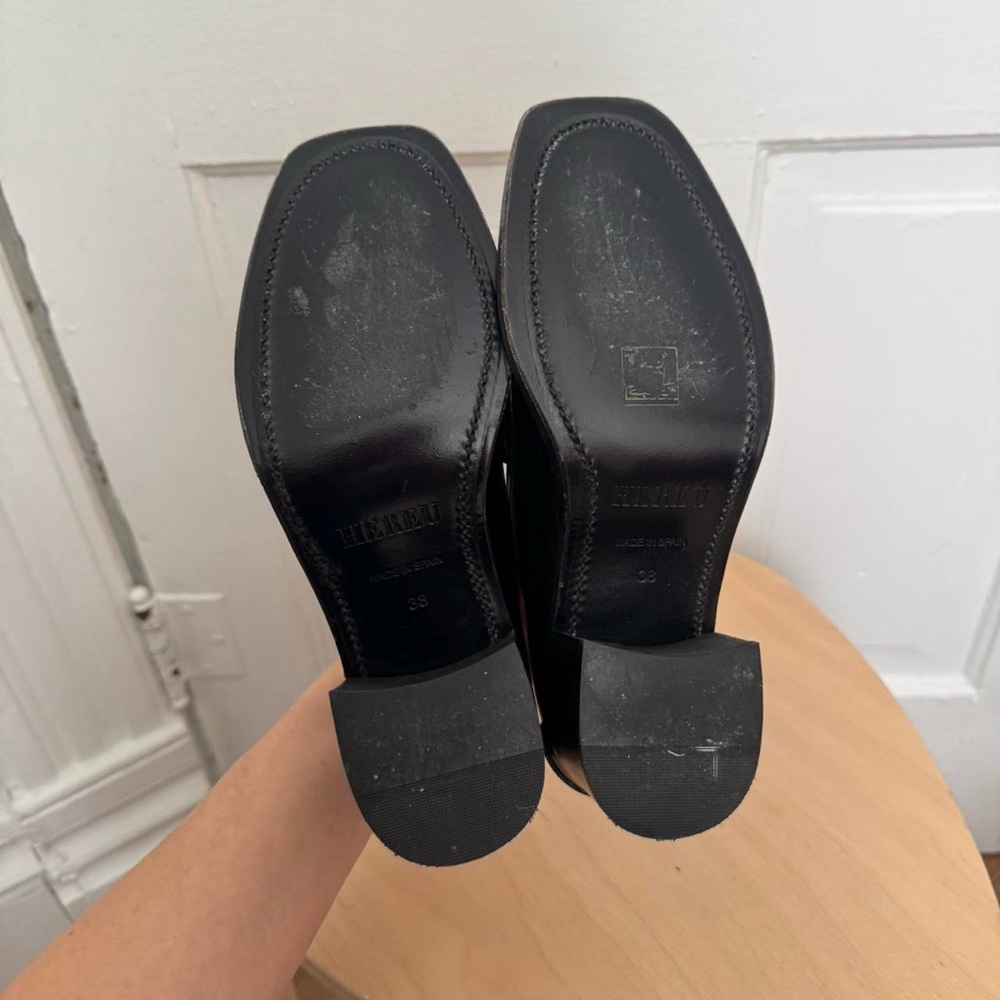 Hereu Black Square Toe Cutout Heeled Loafers - Picture 4 of 8